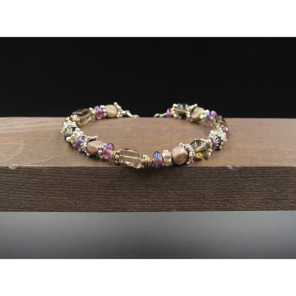 Jewelry - 7" Sterling Silver Smoky Quartz And Rough Pearl Bracelet Vintage Elegant